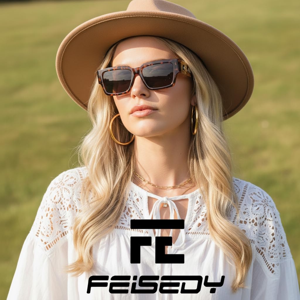 商品图片 33 | B0GD5FWDBC | FEISEDY Retro Trendy Rectangle Polarized Sunglasses for Women Men,Classic Narrow Square Sun Glasses B0314