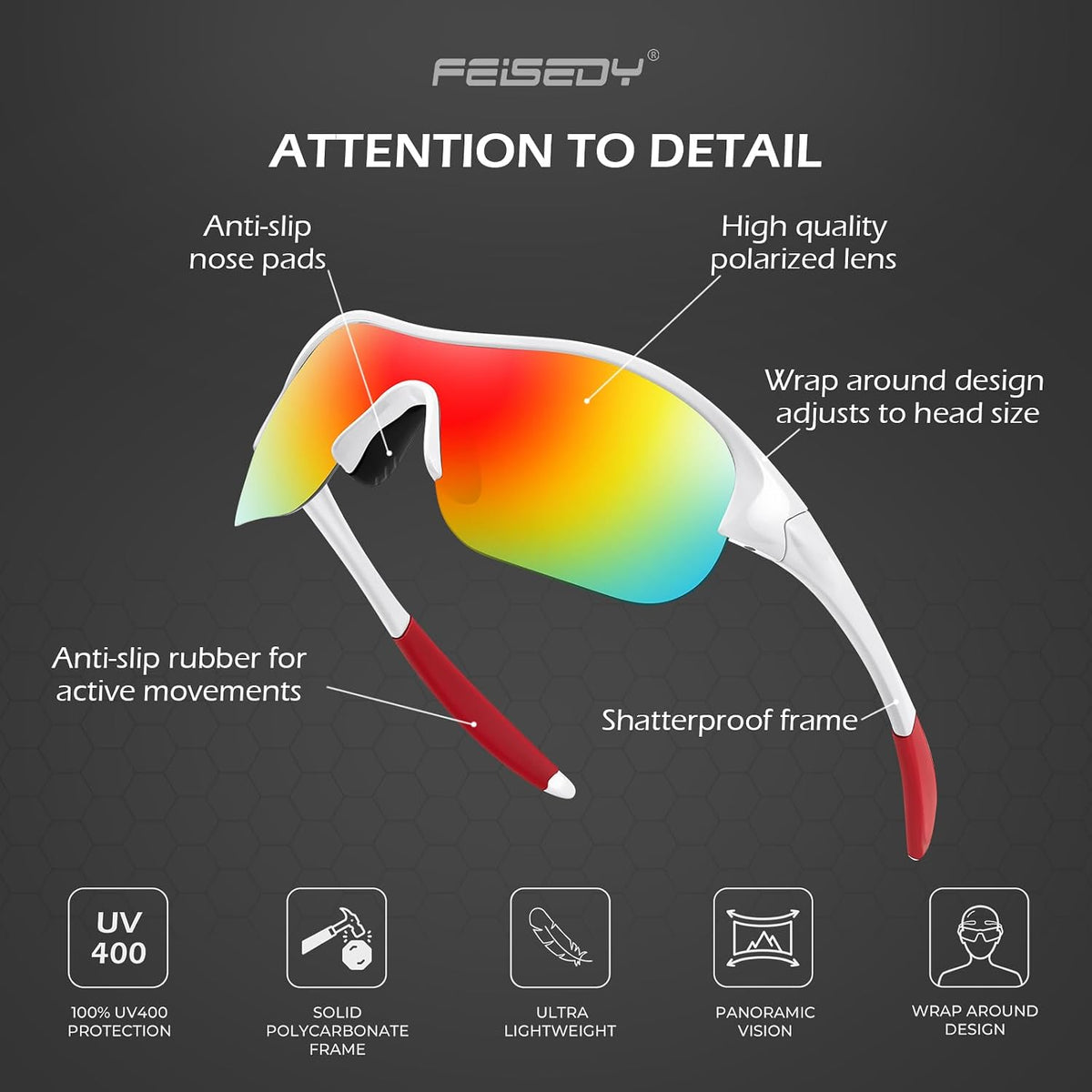 ÉÌƷͼƬ 21 | B0CZ7Y96D2 | FEISEDY Polarized Sports Sunglasses for Kids Youth Baseball Cycling Running Glasses for Boys Girls Age 3-12 B0142