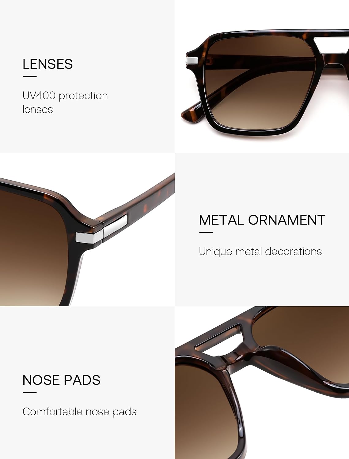 ÉÌƷͼƬ 31 | B0H1W78PMP | FEISEDY Retro Square Aviator Sunglasses Women Men 70s Trendy B0434