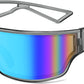 Transparent Grey Frame Blue Mirrored Lens / 75 Millimeters | B0D3PP8F3M | FEISEDY Trendy Futuristic Wrap Sunglasses Flat Top Mirrored One Piece Lens Reflective Sun Glasses for Women Men B0161