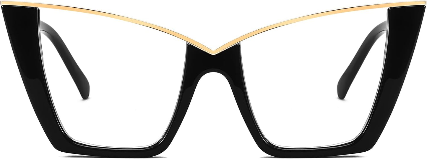 Black / 50 Millimeters | B0DGX4KTLX | FEISEDY Fashion Cat Eye Blue Light Blocking Glasses for Women Fake Retro Eyeglasses Oversized Stylish Eyewear Frame B0240