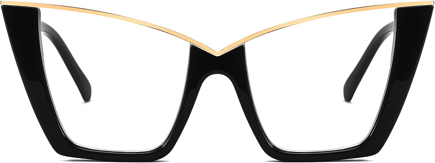 Black / 50 Millimeters | B0DGX4KTLX | FEISEDY Fashion Cat Eye Blue Light Blocking Glasses for Women Fake Retro Eyeglasses Oversized Stylish Eyewear Frame B0240