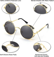 ÉÌƷͼƬ 13 | B0CHLX78KB | FEISEDY Retro Steampunk Sunglasses for Men Women, Round Metal Frame Gothic Vintage Style B2820