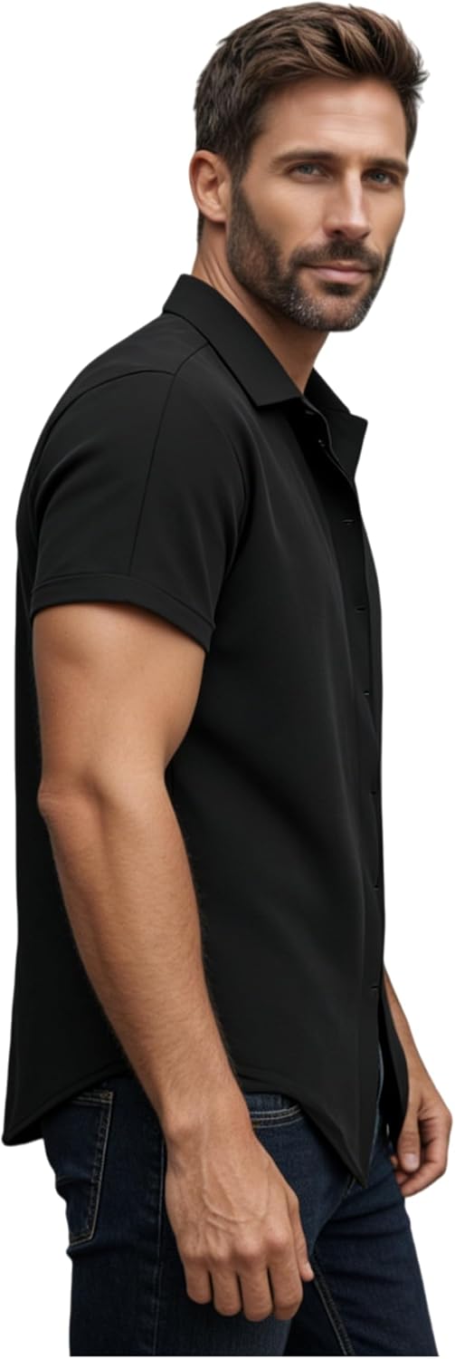 商品图片 3 | B0GD718RGQ | Men's Short Sleeve Shirts, Casual Button Down Dress Shirt Stretch Solid Formal Shirt for Men