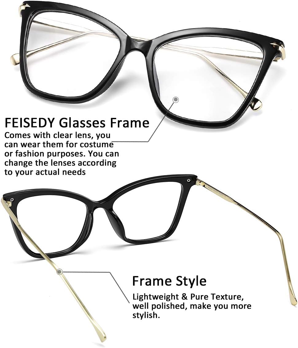 ÉÌƷͼƬ 3 | B07KK3P4KT | FEISEDY Oversized Cat Eye Glasses Frame with Clear Lenses Eyewear for Women B2460