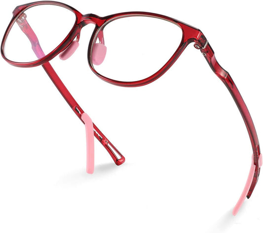 Burgundy / 47 Millimeters | B08N69XB8D | FEISEDY Kids Blue Light Blocking Glasses Children TR90 Glasses Boys Girls Adjustable Legs for Age 5-13 B2696