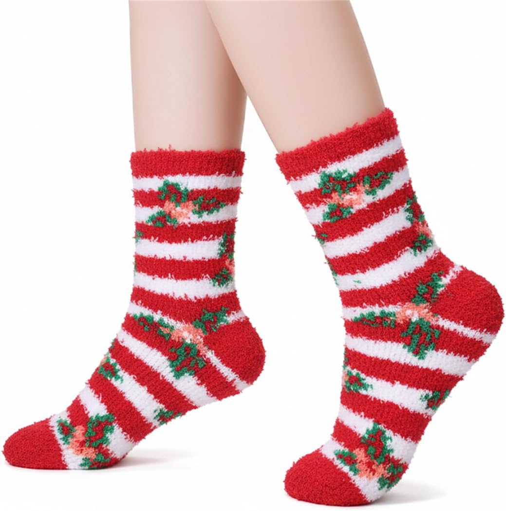 White+green+red | B0FQJF3ZNY | Christmas Socks for Women - Holiday Socks Cozy Fleece Winter Socks Super Thick Warm Mid-Crew (Size 5.5-10) Fun Festive Style