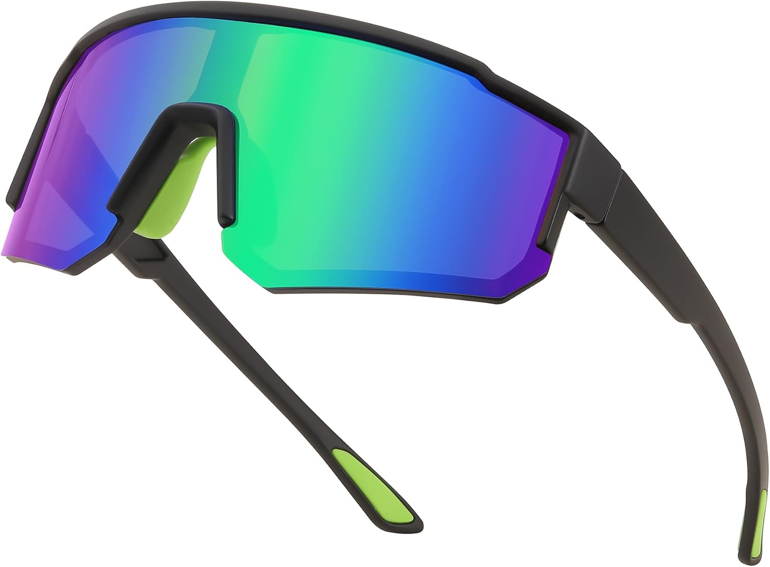 Black Frame Green Mirrored Lens / Medium | B0D95T8YML | FEISEDY Kids Sunglasses Youth Baseball Polarized Sunglasses Sports Lightweight TR90 Frame Boys Girls Cycling B0213