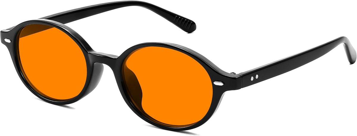 009 Black Frame & Orange / 47 Millimeters | B0FHPQ2WM4 | FEISEDY Retro Oval Sunglasses for Women 90s Narrow Round Lightweight Shades Y2k Trendy Sunnies B1171