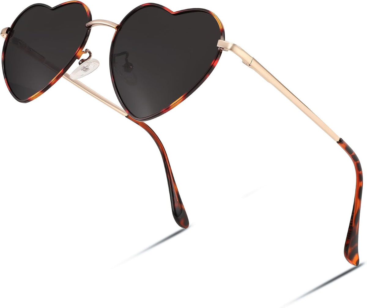 012 Gold Frame/Dark Brown Lens / 54 Millimeters | B0CF486879 | FEISEDY Polarized Heart Sunglasses Women Men Metal Frame Cute Lovely Glasses UV400 Protection B2375