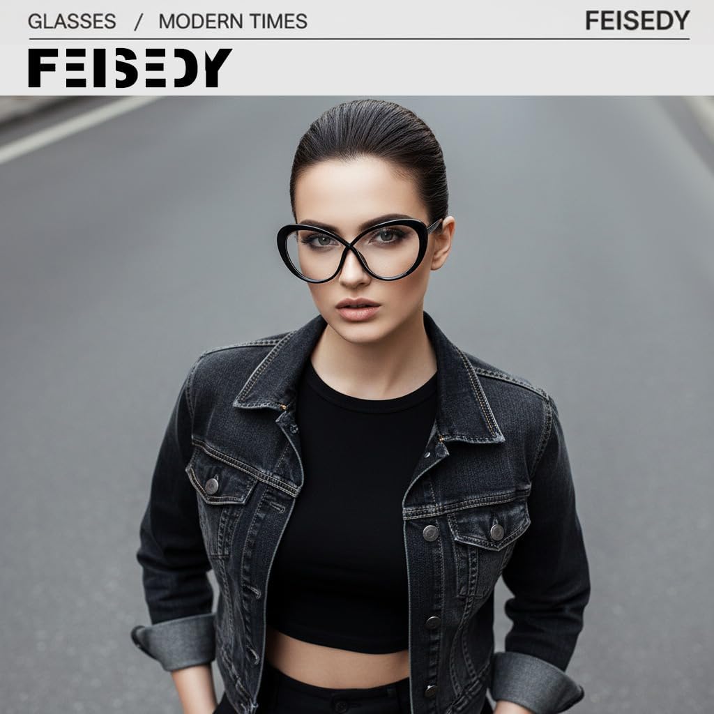 ÉÌƷͼƬ 18 | B0GXZ3356Q | FEISEDY Oversized Cat Eye Blue Light Blocking Glasses for Woman, Retro Cateye Eyeglasses, Stylish Bluelight Glasses B0454