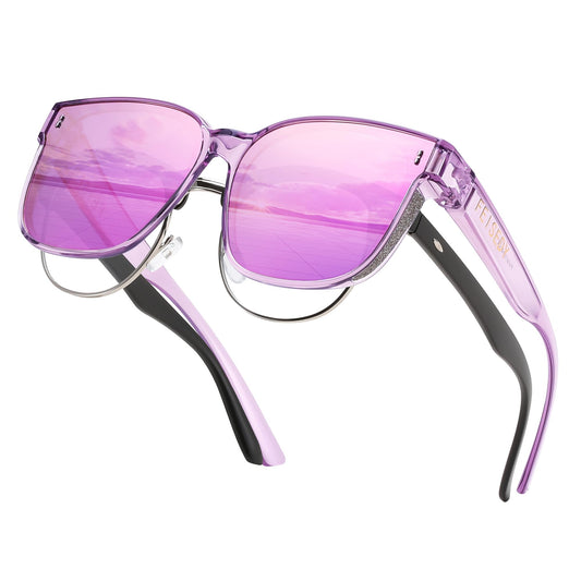 FEISEDY Sunglasses That Fit Over Glasses for Women Men UV400 B0269 | Night Vision Driving Glasses, Oversized Polarized Lenses