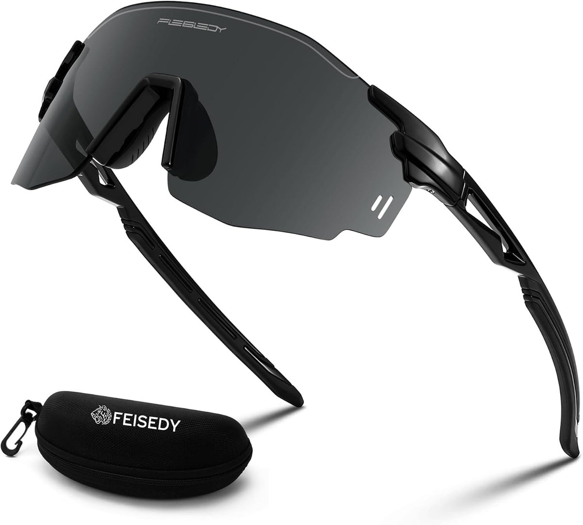 Black Frame Grey Lens / Large | B0CYZNXXVH | FEISEDY Rimless Sports Sunglasses for Men Women Tr90 Frame for Cycling Fishing Running B0116