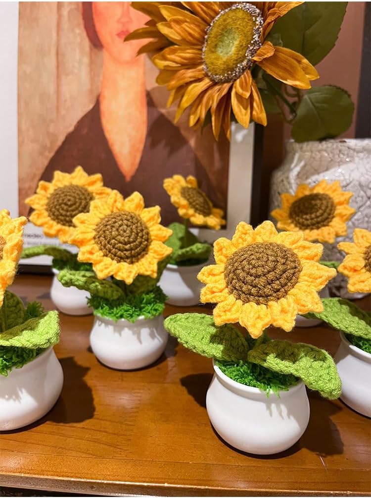 商品图片 4 | B0DS541YYX | Artificial Sunflower Crochet Flowers for Office Desk Decor, Funny Gifts for Women Party Decorations