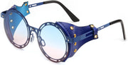 Blue / 52 Millimeters | B0CZDW4JN4 | FEISEDY Retro Round Steampunk Sunglasses Women Men Vintage Eyewear Metal Frame Leatherwear B0140