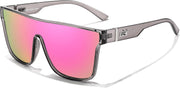 Transparent Grey Frame & Pink Mirrored Lens / 62 Millimeters | B0CNCVS74S | FEISEDY Sunglasses for Women Men, Fashion Mirrored Single Lens Shades
