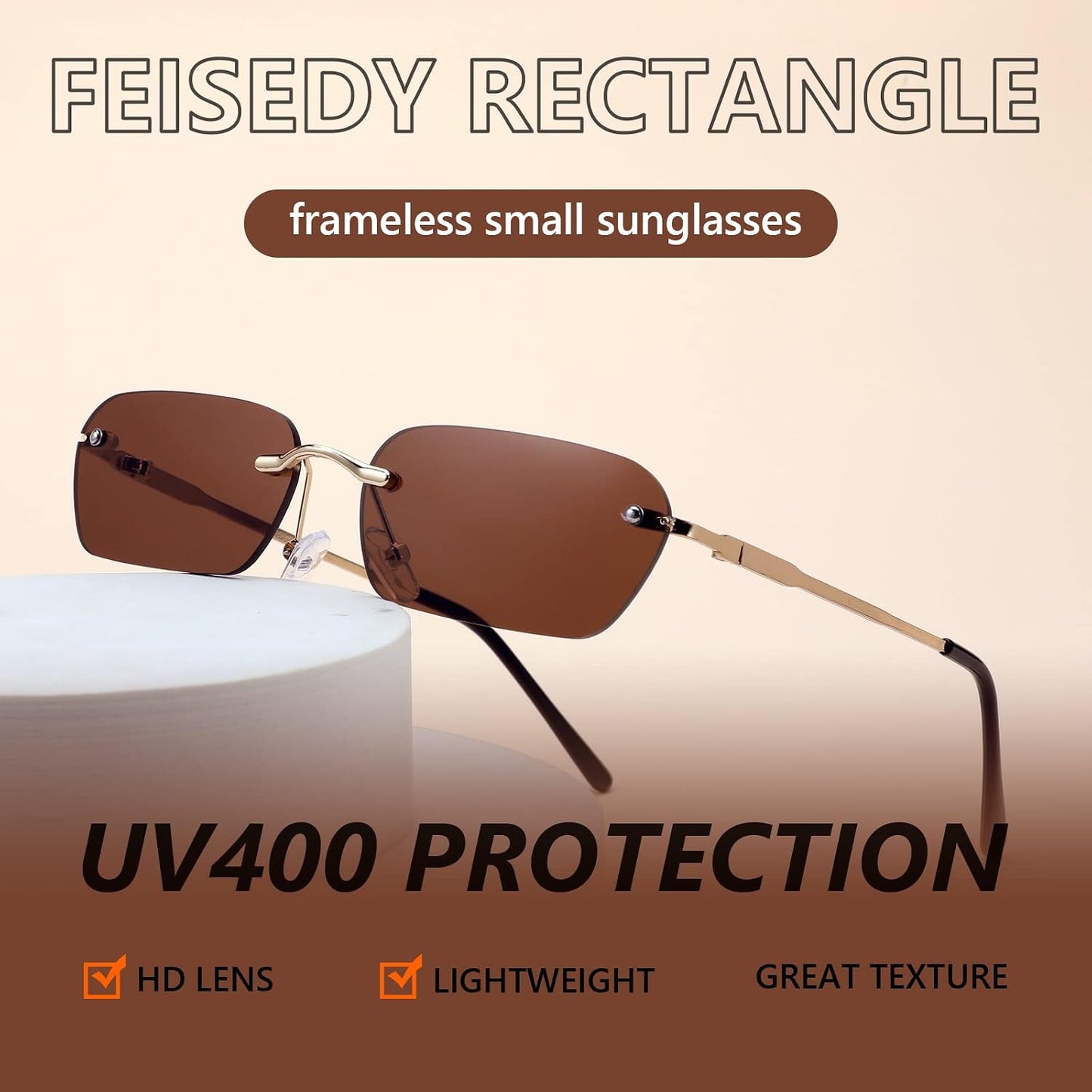 商品图片 80 | B0CY2Q4VW1 | FEISEDY Rimless Sunglasses Y2K Retro Small Narrow Rectangle Shades B2643