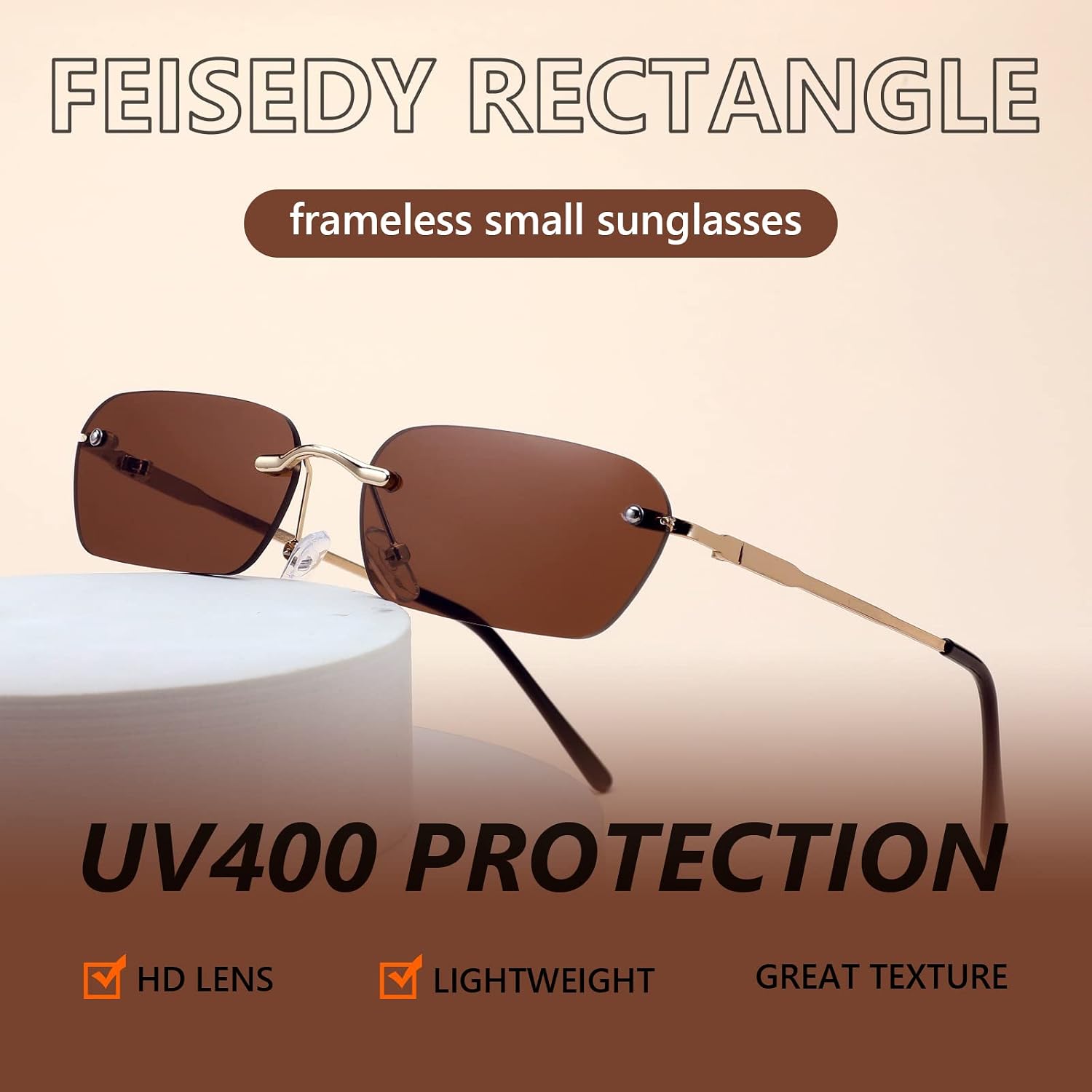商品图片 80 | B0CY2Q4VW1 | FEISEDY Rimless Sunglasses Y2K Retro Small Narrow Rectangle Shades B2643