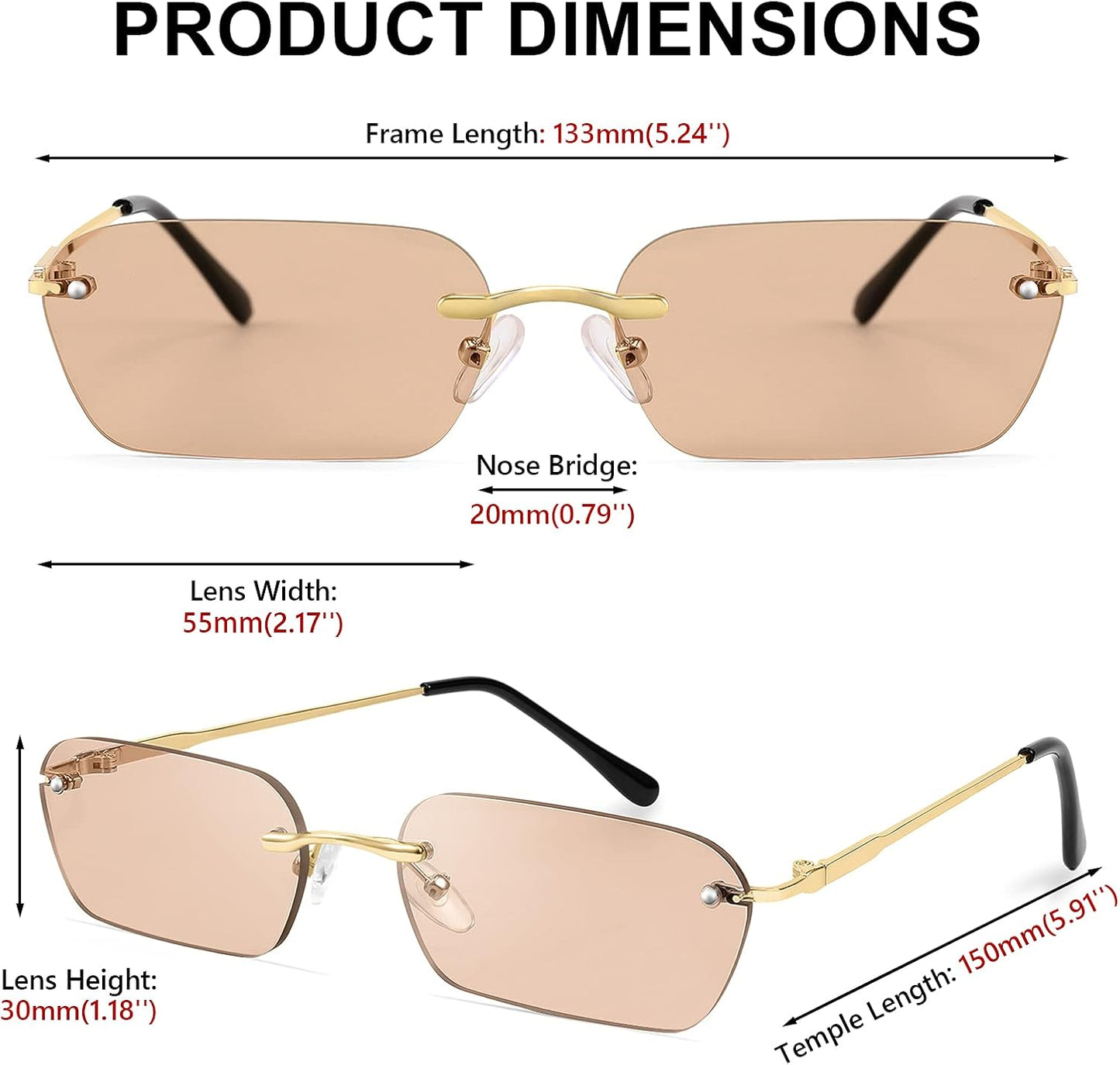 商品图片 11 | B0CY2Q4VW1 | FEISEDY Rimless Sunglasses Y2K Retro Small Narrow Rectangle Shades B2643