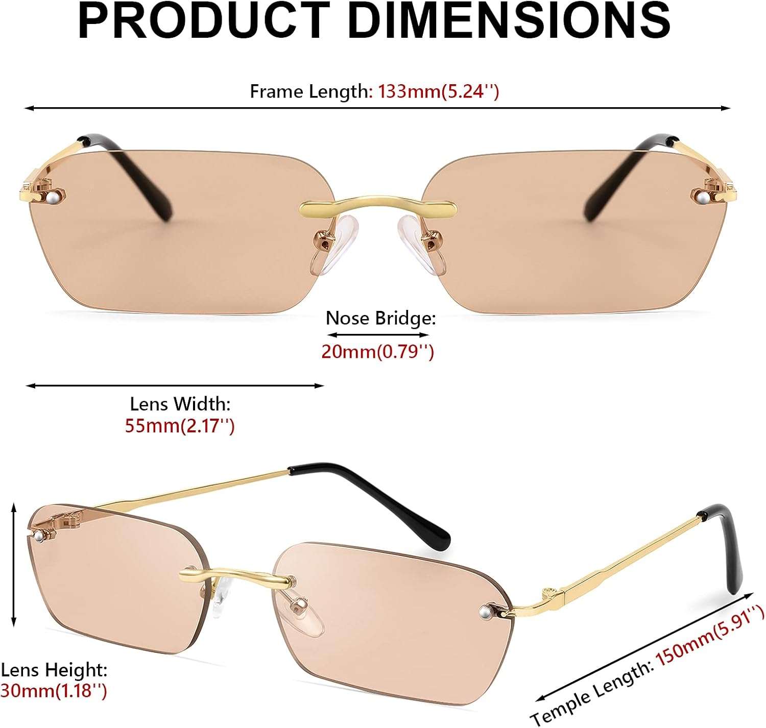 商品图片 11 | B0CY2Q4VW1 | FEISEDY Rimless Sunglasses Y2K Retro Small Narrow Rectangle Shades B2643