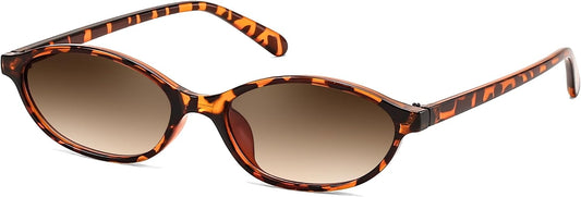 FEISEDY Retro Oval Cat Eye Sunglasses for Women 90s Narrow Lightweight Shades Y2k Trendy Sunnies B0257 | RED Series - Tortoise/Gradient Brown