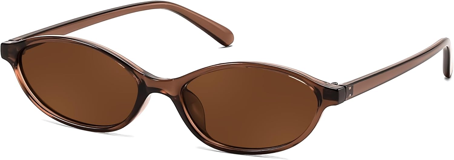 Brown/Brown / 54 Millimeters | B0DMN4VSN3 | FEISEDY Retro Oval Cat Eye Sunglasses for Women 90s Narrow Lightweight Shades Y2k Trendy Sunnies B0257