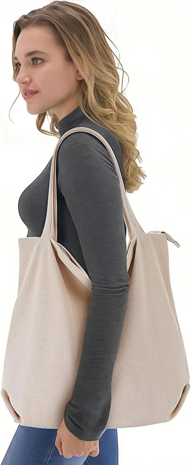 商品图片 5 | B0GSFVJ7W7 | Corduroy Tote Bag for Women, Shopping Tote Handbags with Zipper Casual Tote's Handbag Big Capacity Shoulder Bag with Pockets