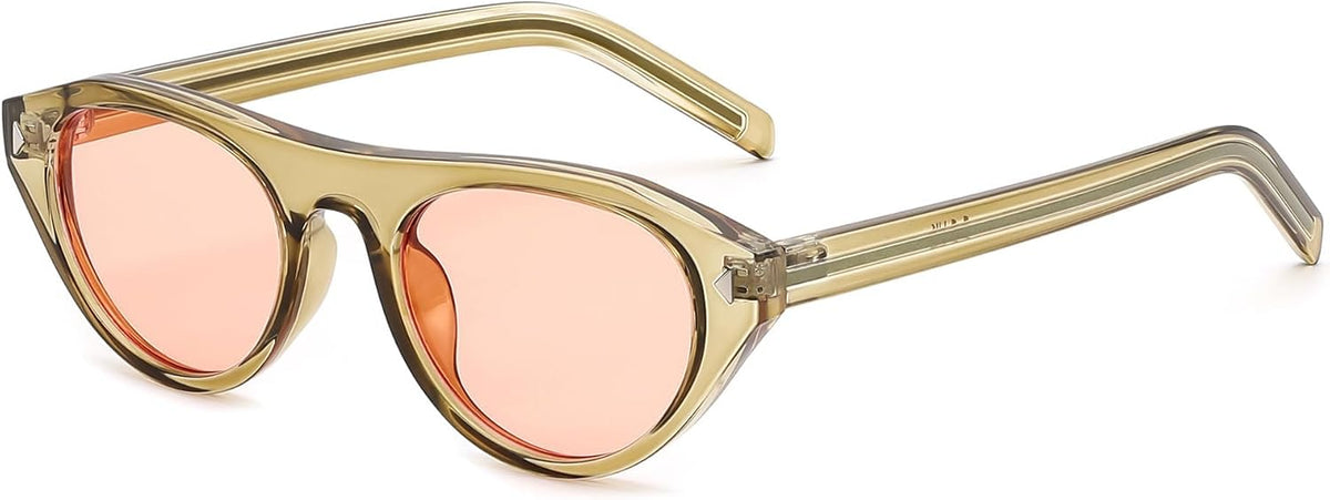 Transparent Green/Pink / 51 Millimeters | B0GSYWR4HT | FEISEDY Retro Oval Cat Eye Sunglasses for Women Men B0411