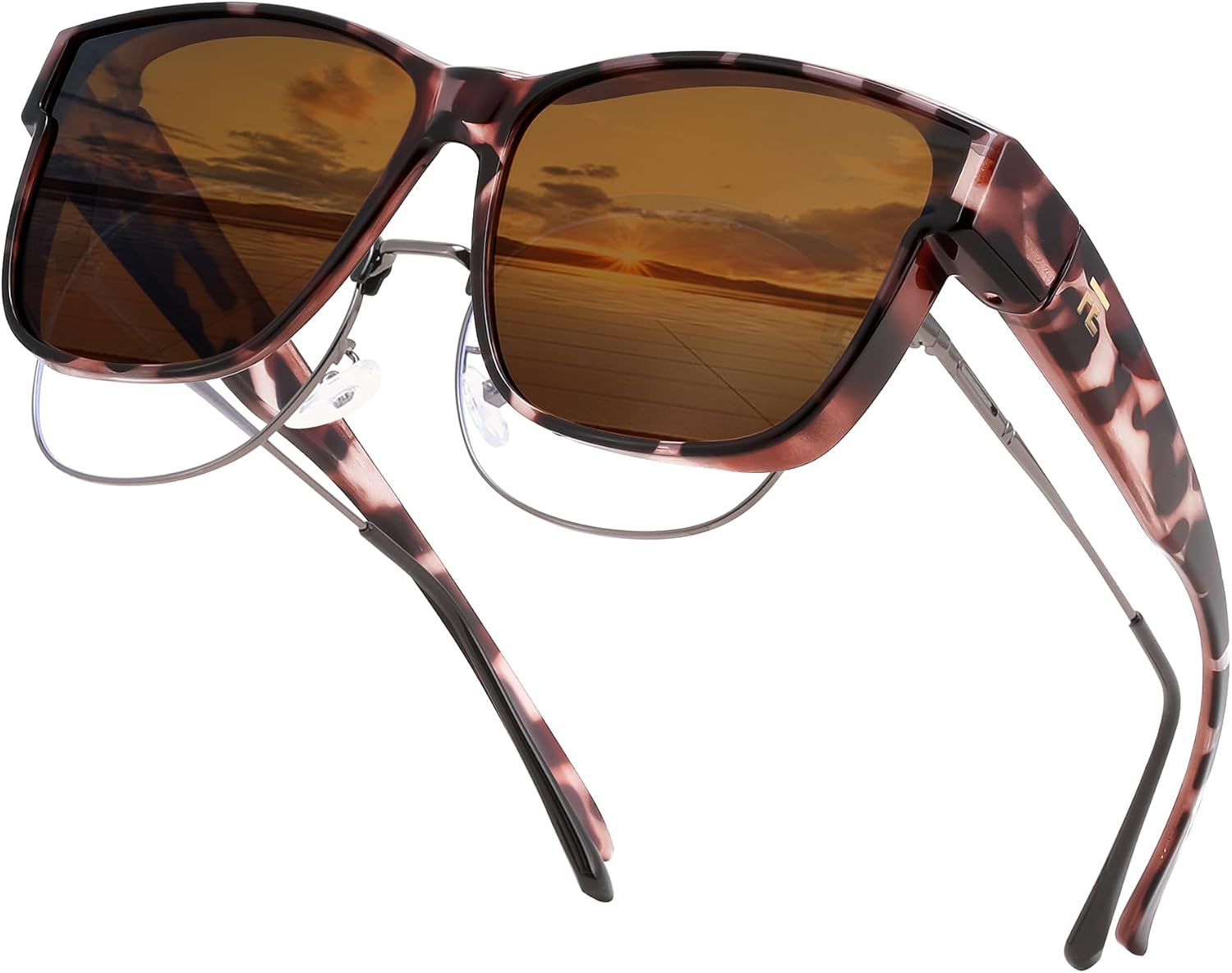 Khaki Tortoise Frame & Brown Lens / 63 Millimeters | B0GQH2Z9GQ | FEISEDY Fit Over Glasses Polarized Sunglasses Oversized Square UV400 B0250
