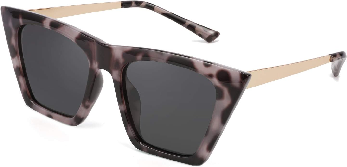 Grey Tortoise/Grey Lenses / 55 Millimeters | B08R8QP4VT | FEISEDY Vintage Polarized Square Cat Eye Sunglasses Women Trendy Fashion Cateye Polarized Sunglasses B2692
