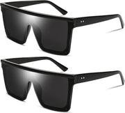 Z2pack (Black+black) / 60 Millimeters | B0F3X446W6 | FEISEDY Oversized Sunglasses Mens Womens Flat Top Square Trendy Visor Shades UV400 B2470