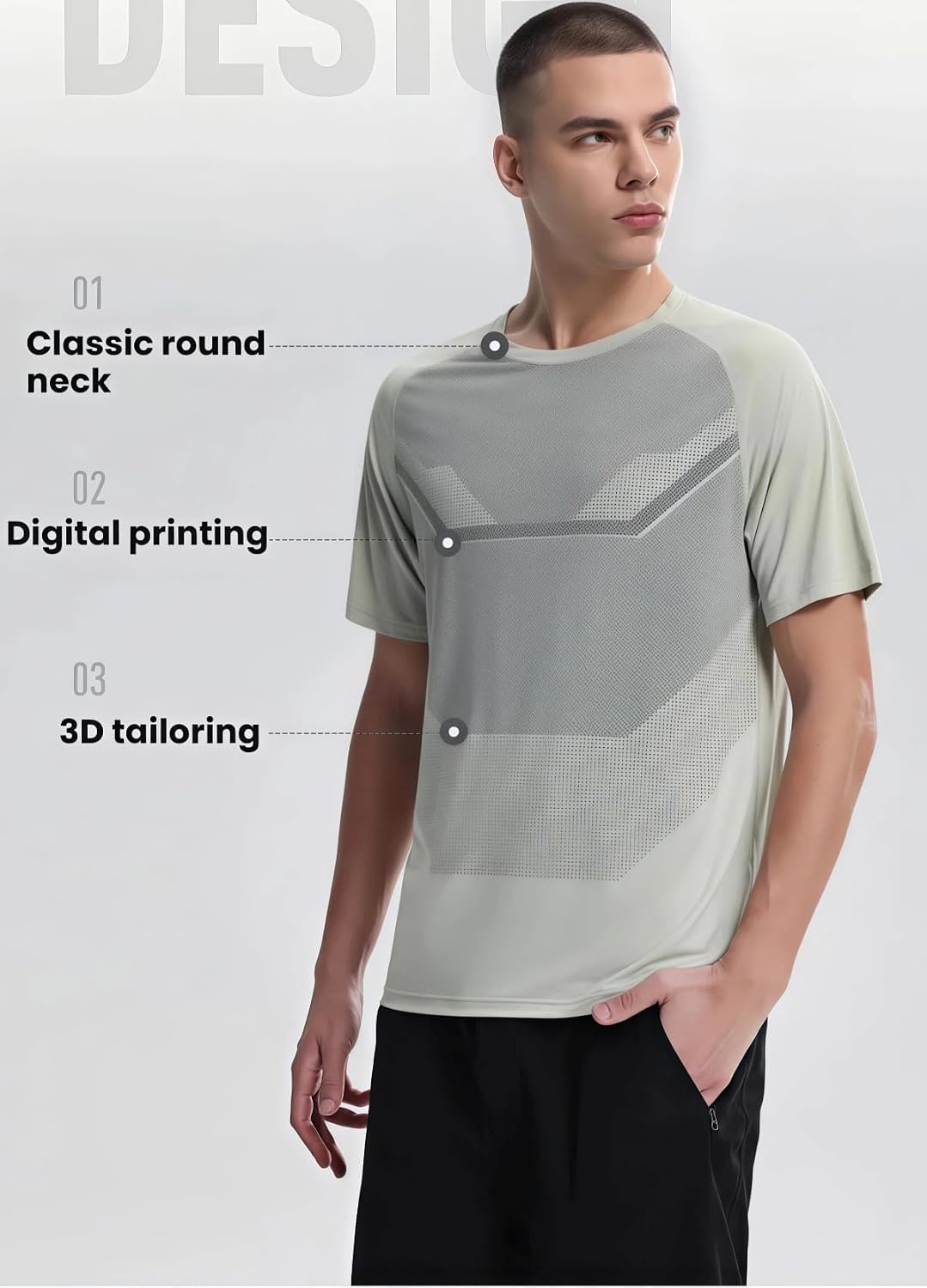 商品图片 4 | B0GRZ43WGR | Workout Shirts for Men, Athletic Shirts for Men Quick-Dry with 3D Digital Print, Summer Hiking Shirt for Outdoor Gym Running