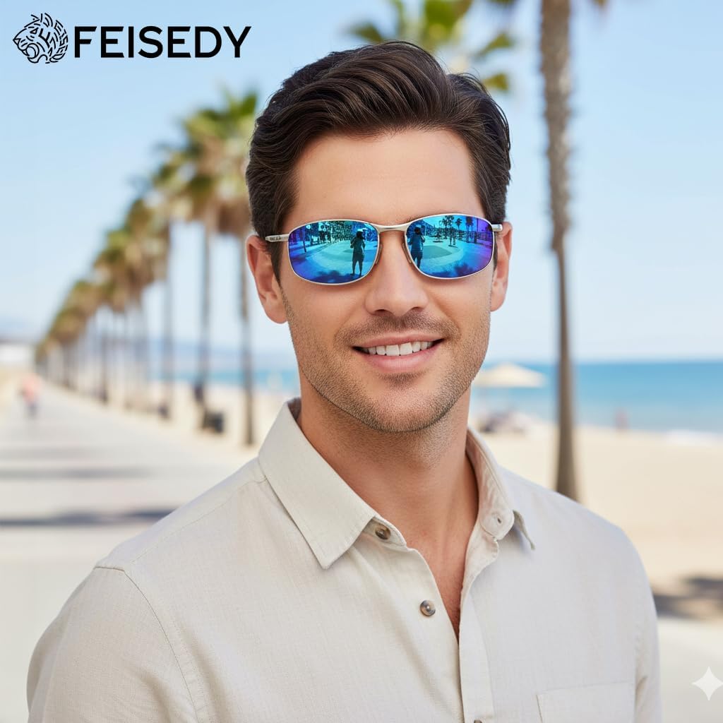 商品图片 30 | B07GSRV2H5 | FEISEDY Rectangle Polarized Square Sunglasses for Men Women B2444