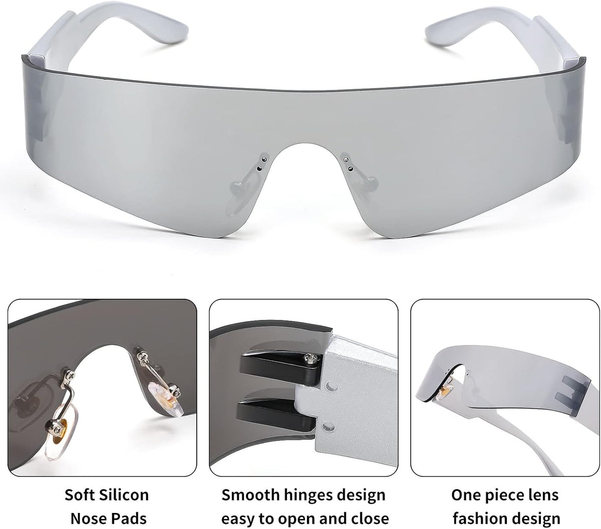 ÉÌƷͼƬ 62 | B0B1V45SXC | FEISEDY Y2K Futuristic Sunglasses Women Men Rimless One Piece Miorred B2927