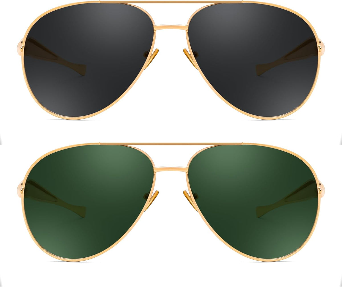 ÉÌƷͼƬ 10 | B0FKML2SSC | FEISEDY Oversized Aviator Sunglasses Women Men - Retro Gold Metal Chunky Frame, UV400 for Driving & Daily Wear B0311