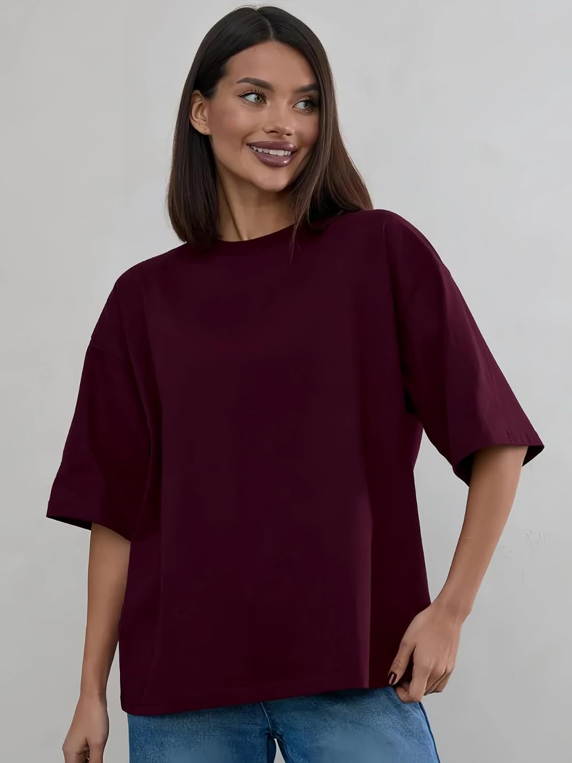 Large | B0GZ3RHMMK | Women's Basic Oversized T-Shirt, Loose Fit Crewneck Short Sleeve Tee, Casual Solid Color Drop Shoulder Top