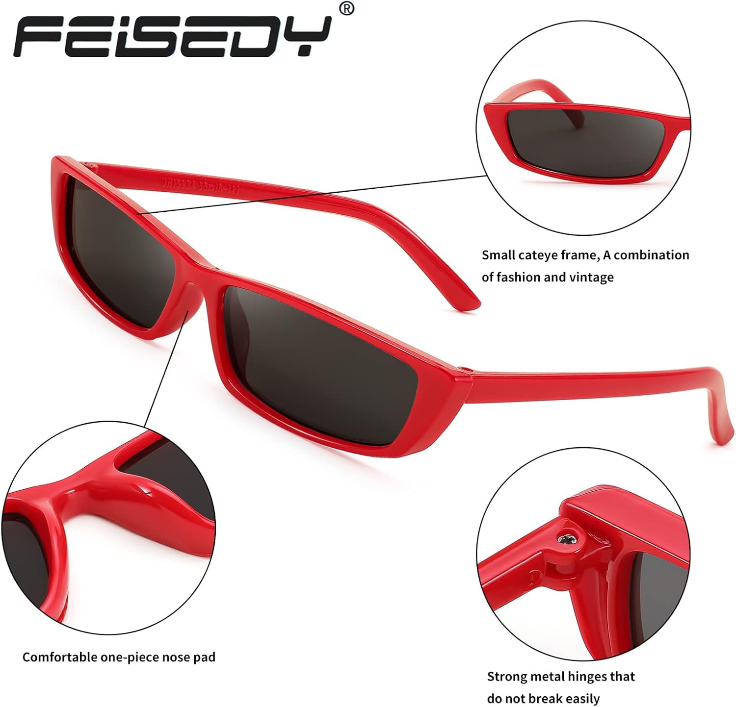 商品图片 13 | B079KZTRT2 | FEISEDY Vintage Square Small Sunglasses Cateye Women Acetate Frame Eyewear B2292