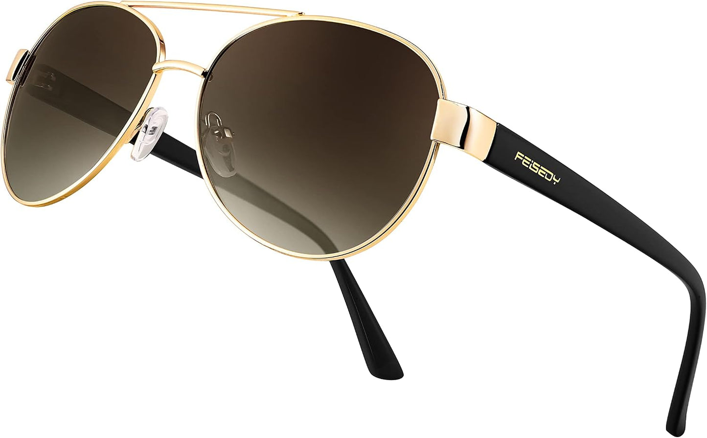 005 Gold Frame/Brown Lenses / 60 Millimeters | B0BXXFV9SB | FEISEDY Classic Aviator Sunglasses for Women Pilot Polarized Sunglasses Men UV400 Protection for Driving Fishing Golf B4109