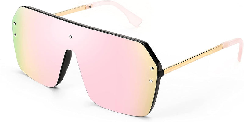 01 Mirrored Pink / 64 Millimeters | B0854K25HV | FEISEDY Classic Siamese One Piece Sunglasses Nice Rimless Stylish Retro Design for Women Men B2574