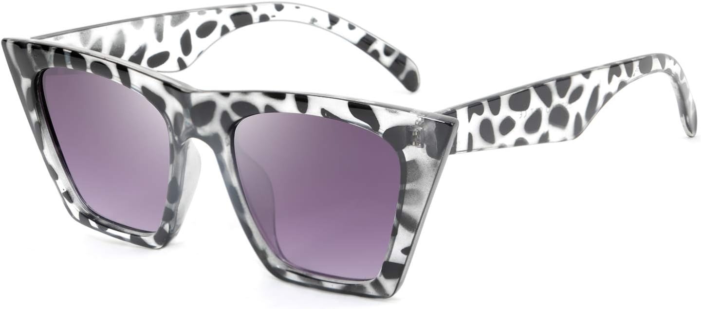 Clear Grey Leopard / 52 Millimeters | B08BZ4XDSR | FEISEDY Vintage Square Cat Eye Sunglasses Women Trendy Cateye Sunglasses B2473