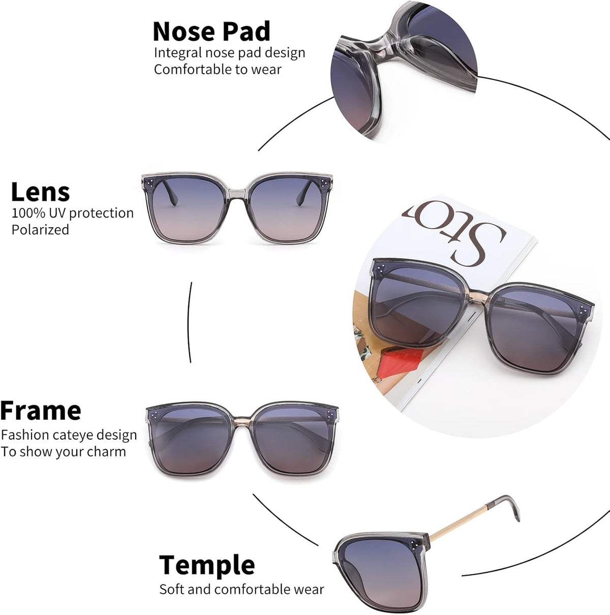 ÉÌƷͼƬ 13 | B0BB2BM9KF | FEISEDY Sunglasses Womens, Oversized Retro Square Polarized Sunglasses, Trendy Shades UV400 B2901