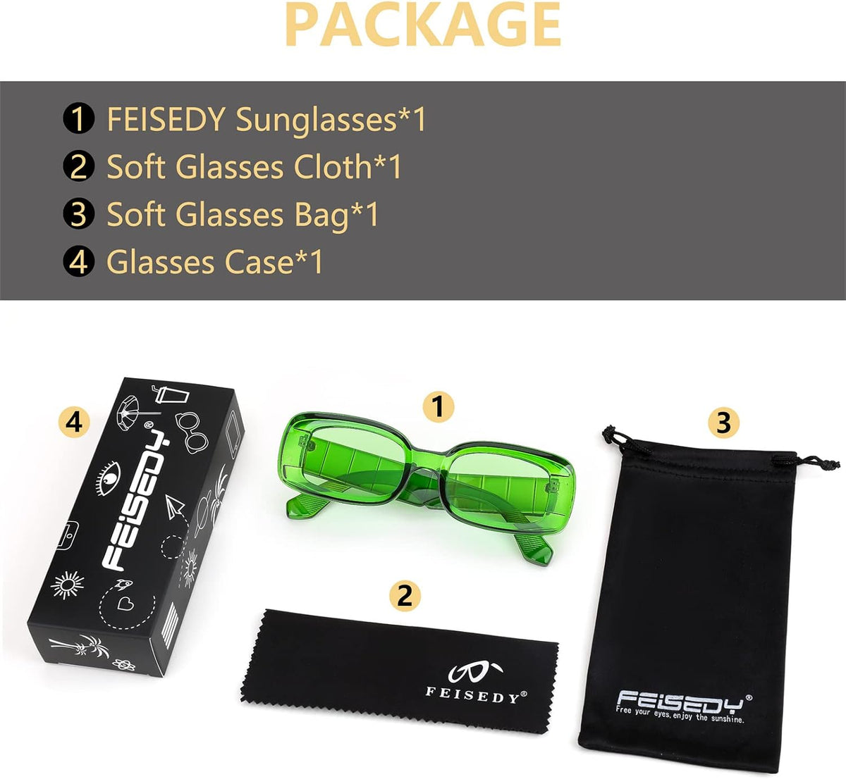 ÉÌƷͼƬ 7 | B0B12FXZW5 | FEISEDY Rectangle Sunglasses for Women Men Retro Y2k 90s Thick Frame Chunky Square Sunglasses UV400 Protection B2307