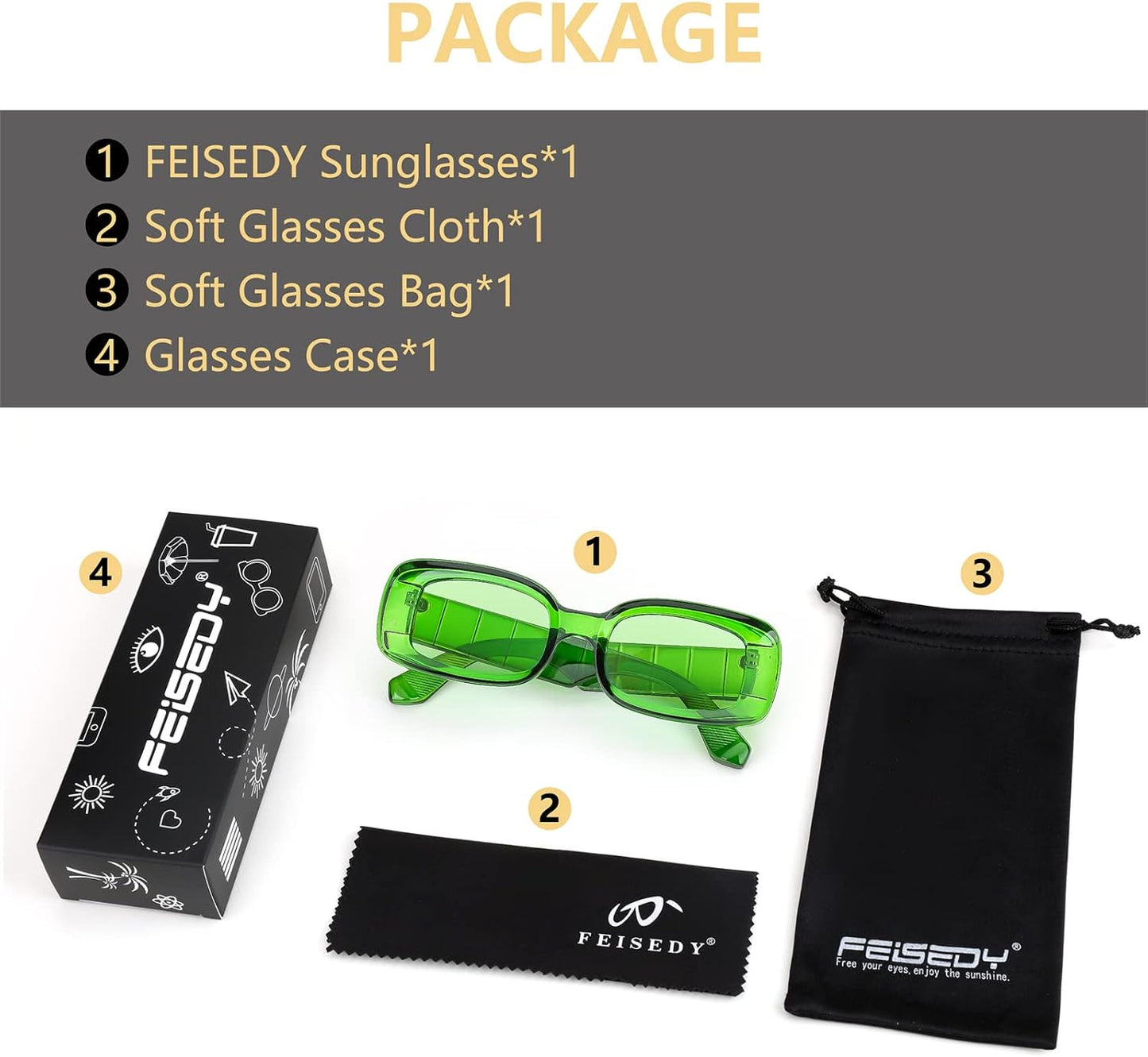 商品图片 7 | B0B12FXZW5 | FEISEDY Rectangle Sunglasses for Women Men Retro Y2k 90s Thick Frame Chunky Square Sunglasses UV400 Protection B2307