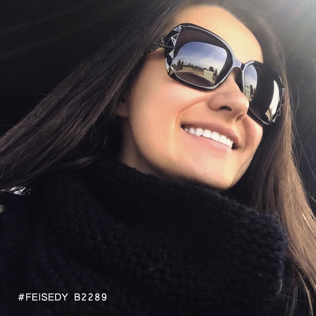 商品图片 98 | B079GT4RXH | FEISEDY Polarized Women Square Sunglasses Sparkling Composite Shiny Frame B2289