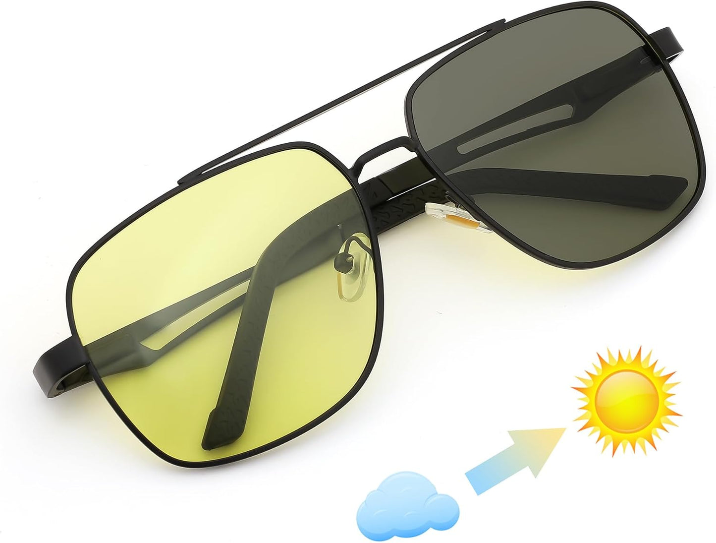 Black-yellow / 57 Millimeters | B0FLHWYSRV | FEISEDY Polarized Aviator Photochromic Sunglasses Men Women for Day and Night Driving Metal Frame B0172
