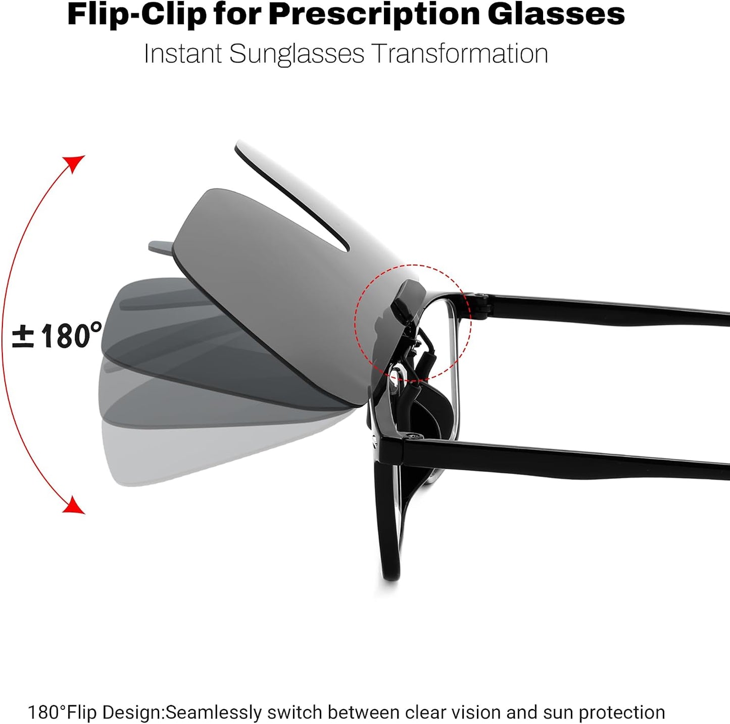 商品图片 4 | B0FX3Q74X7 | FEISEDY Clip-on Flip Up Rimless One Piece Sunglasses for Glasses TAC Lenses B0345