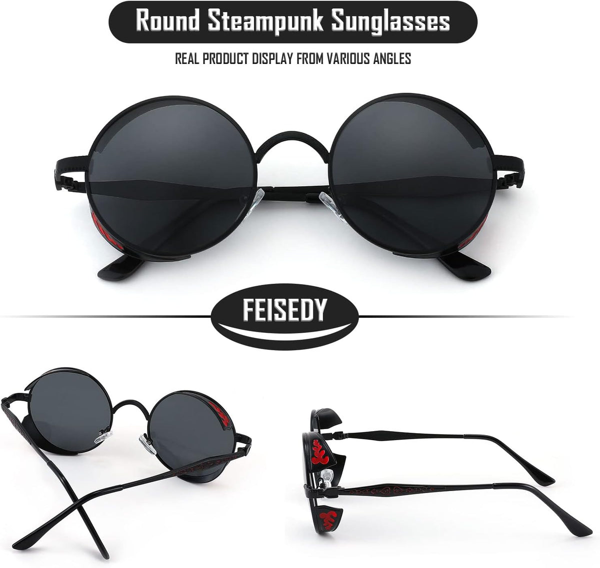 ÉÌƷͼƬ 45 | B0CHLX78KB | FEISEDY Retro Steampunk Sunglasses for Men Women, Round Metal Frame Gothic Vintage Style B2820