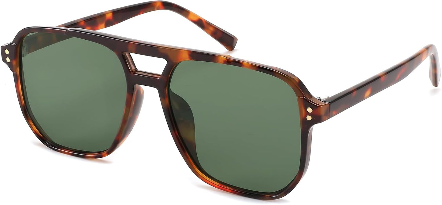 Tortoise Frame/Dark Green Lens / 57 Millimeters | B0CBS1MDSX | FEISEDY Retro Square Aviator Sunglasses Women Men 70s Vintage Trendy Plastic Frame Sun Glasses B2835