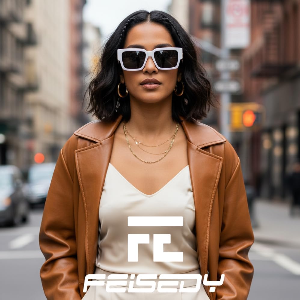 商品图片 29 | B0GD5FWDBC | FEISEDY Retro Trendy Rectangle Polarized Sunglasses for Women Men,Classic Narrow Square Sun Glasses B0314
