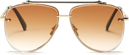 Gold Frame/Gradient Brown Lens / Gradient Brown | B0CRVHNM5F | FEISEDY Oversized Aviator Sunglasses for Men Women Vintage Sun Glasses Metal Frame Gradient Shades B0105